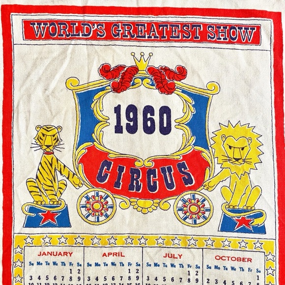 Vintage 1960 Ringling Bros and Barnum & Bailey Circus Calendar Kitchen Towel - Picture 3 of 12